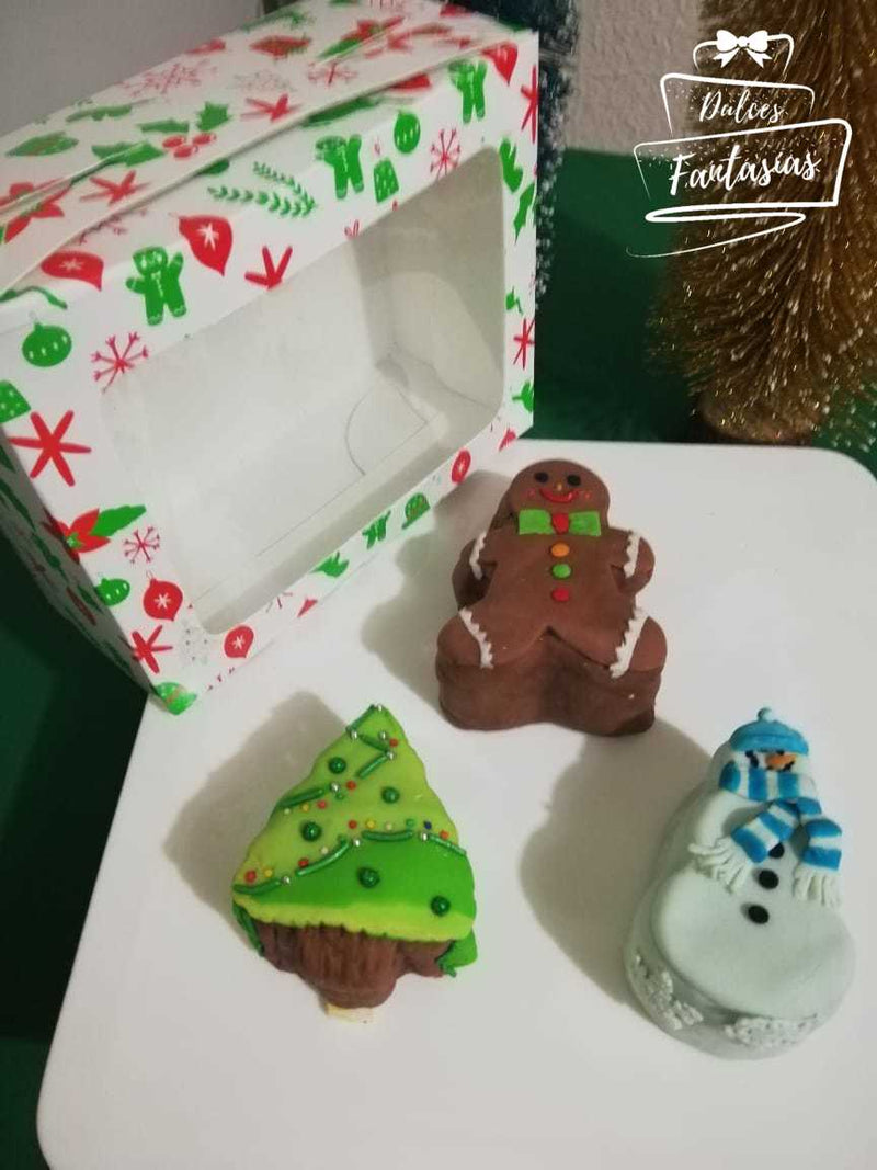 Quequitos Navideños (Ideal para regalo) (Pino, Muñeco de Nieve y Jengibre)